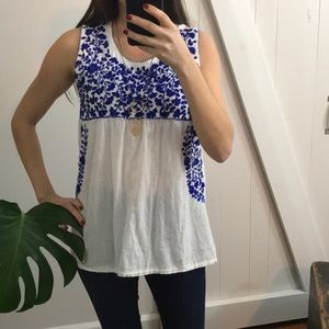 Indigo embroidered peasant blouse small